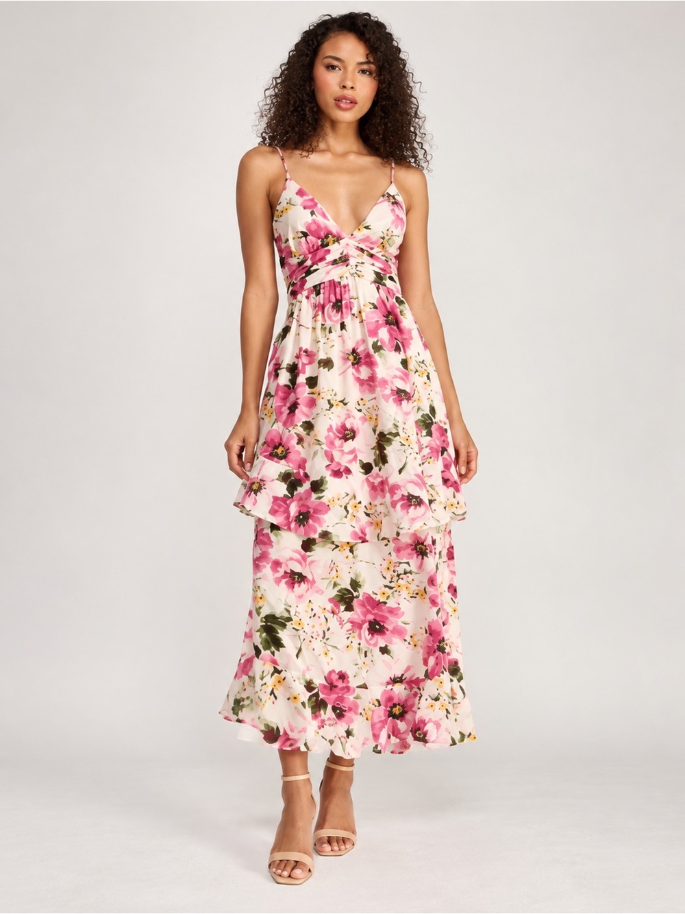 Abercrombie & Fitch White Maxi Dress with Pink Floral Print